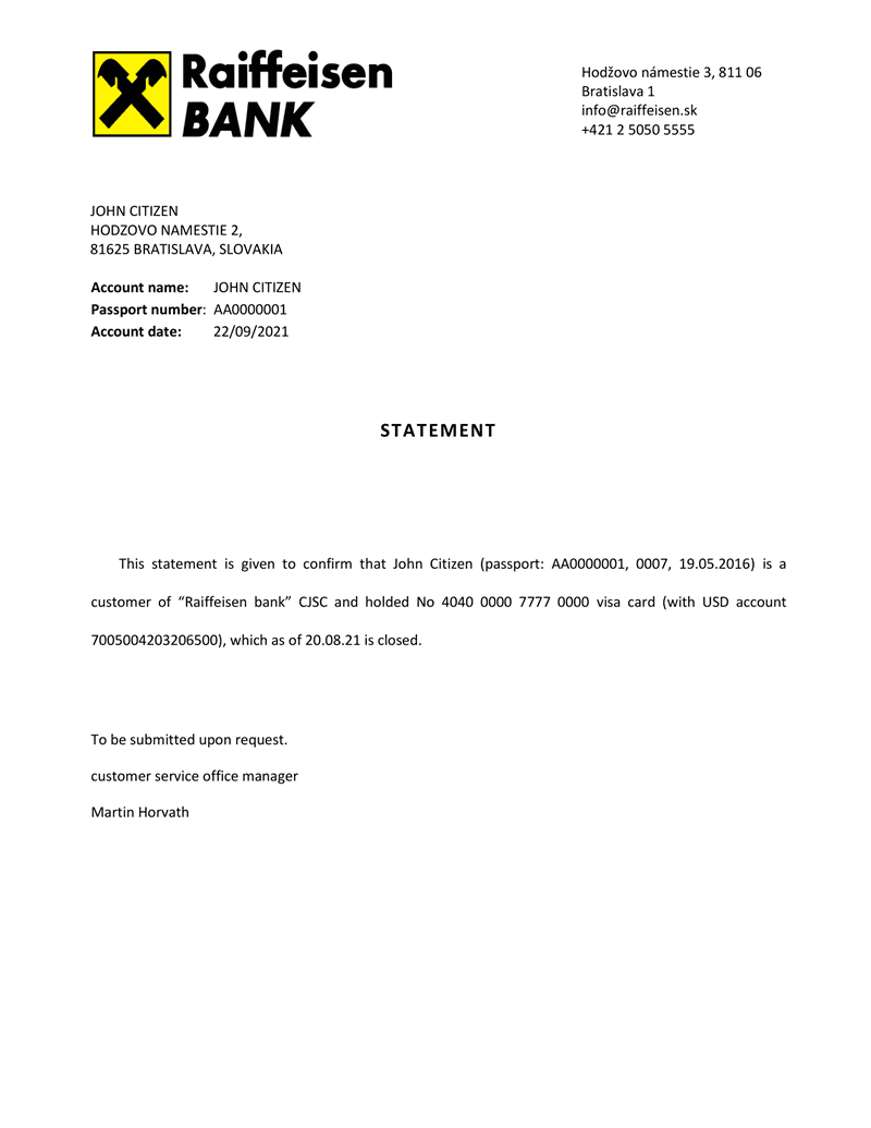 Slovakia_Raiffeisen_closure reference Slovakia Raiffeisen Bank Reference