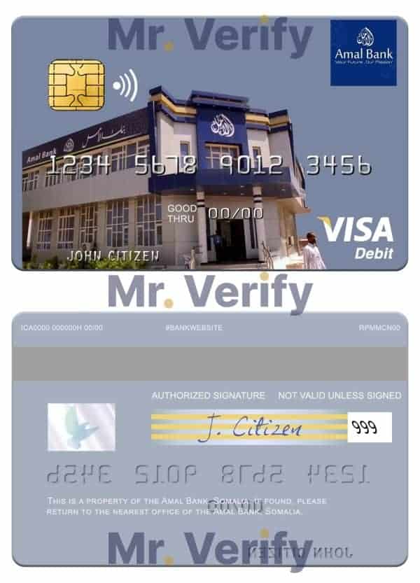 Somalia Amal Bank visa debit card Editable Somalia Amal Bank visa debit card Templates