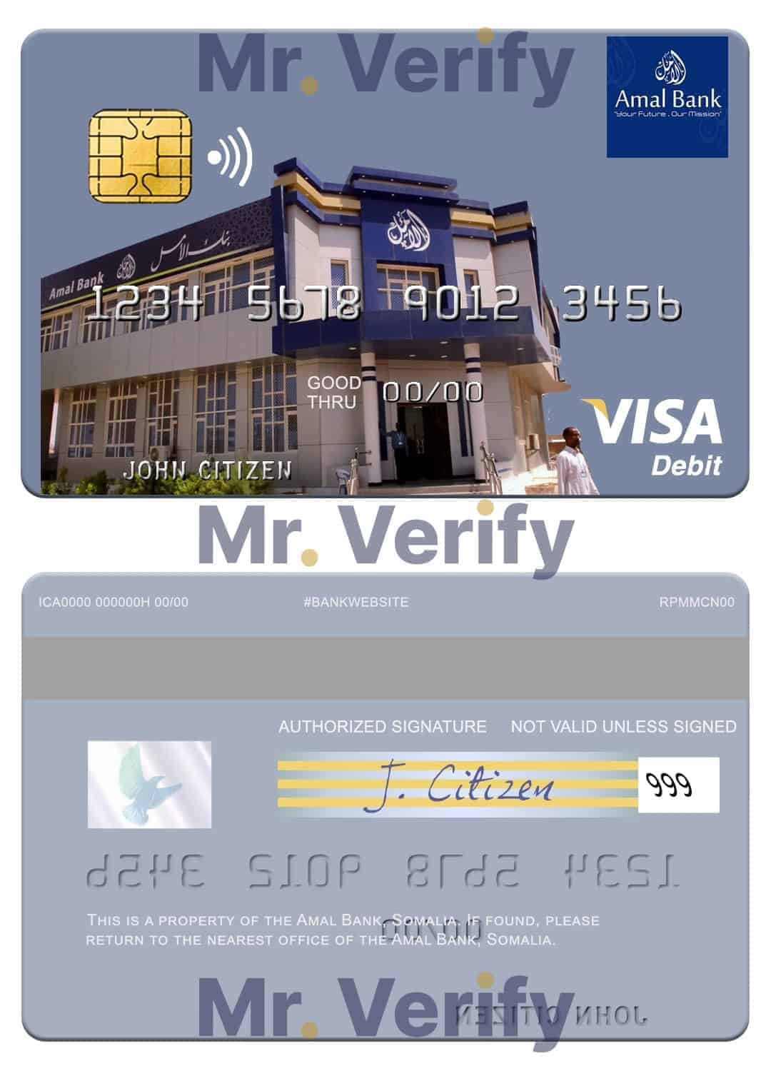 Somalia Amal Bank visa debit card Editable Somalia Amal Bank visa debit card Templates