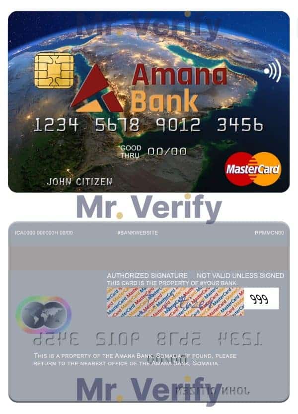 Somalia Amana Bank mastercard credit card Editable Somalia Amana Bank mastercard credit card Templates