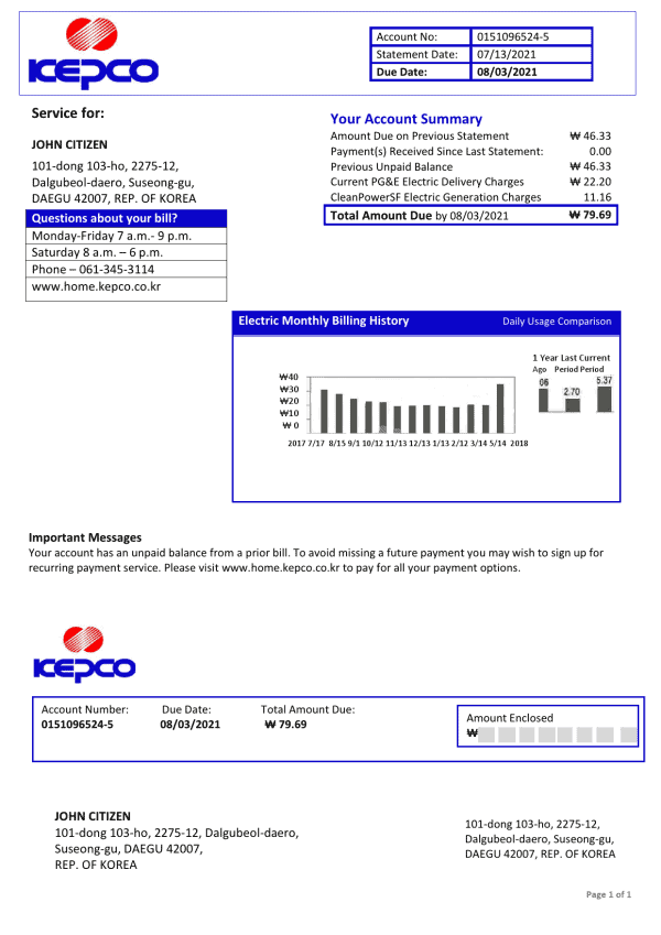 South-Korea-Korea-Electric-Power-Corporation-electricity.png South Korea Electric Power Corporation electricity utility bill template in Word and PDF format