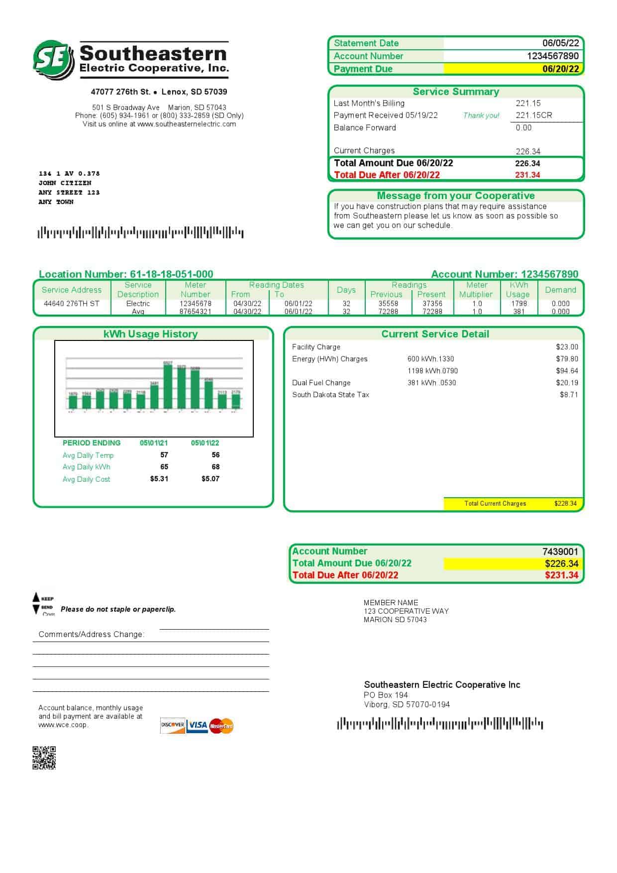 Southeastern.jpg USA South Dakota Southeastern Electric utility bill template in Word and PDF format