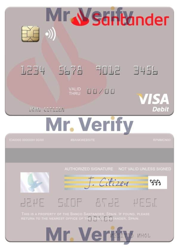 Spain Banco Santander visa credit card Editable Spain Banco Santander visa credit card Templates in PSD Format