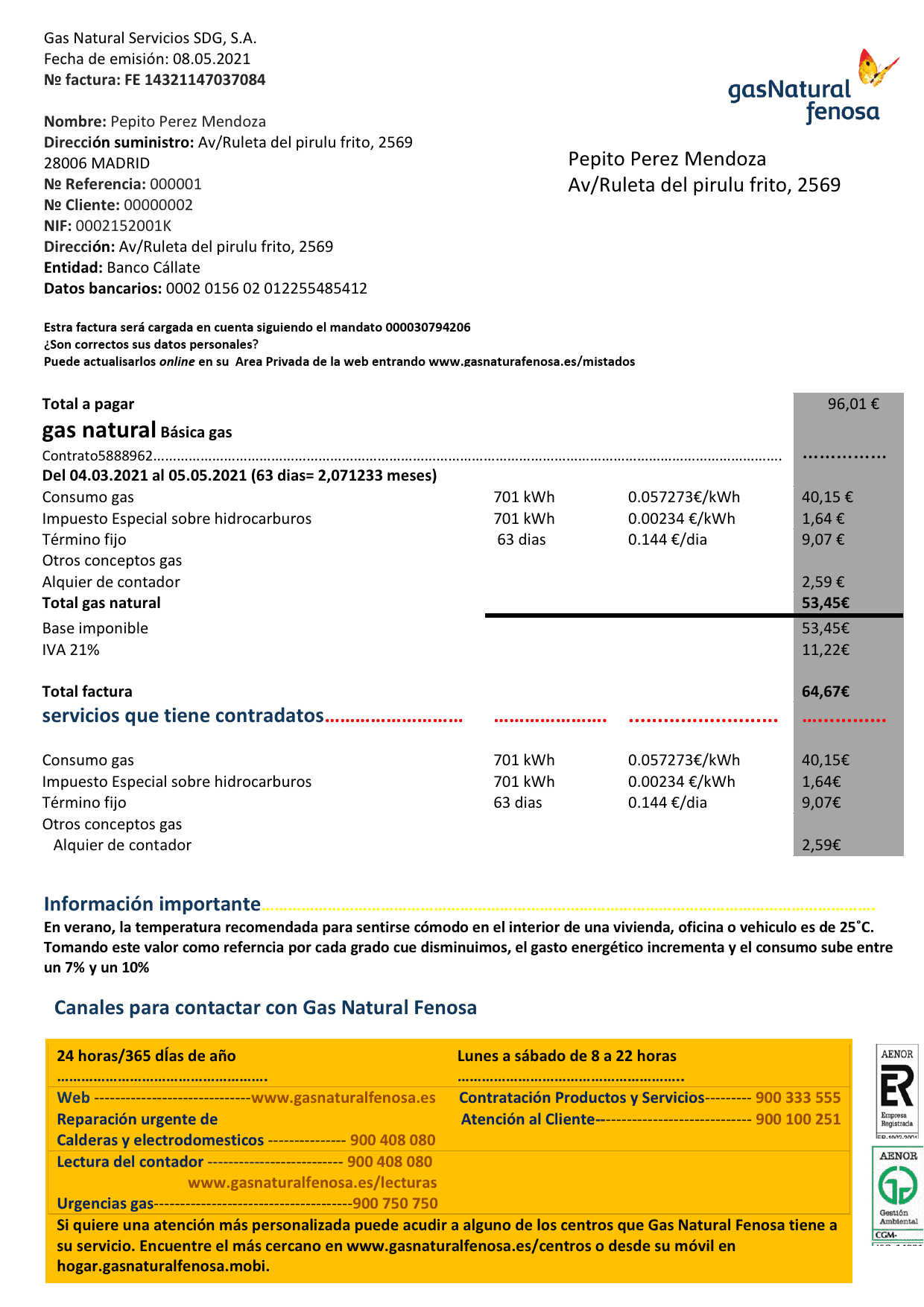 Spain-GasNatural.png Spain gasNatural fenosa utility bill template in Word and PDF format