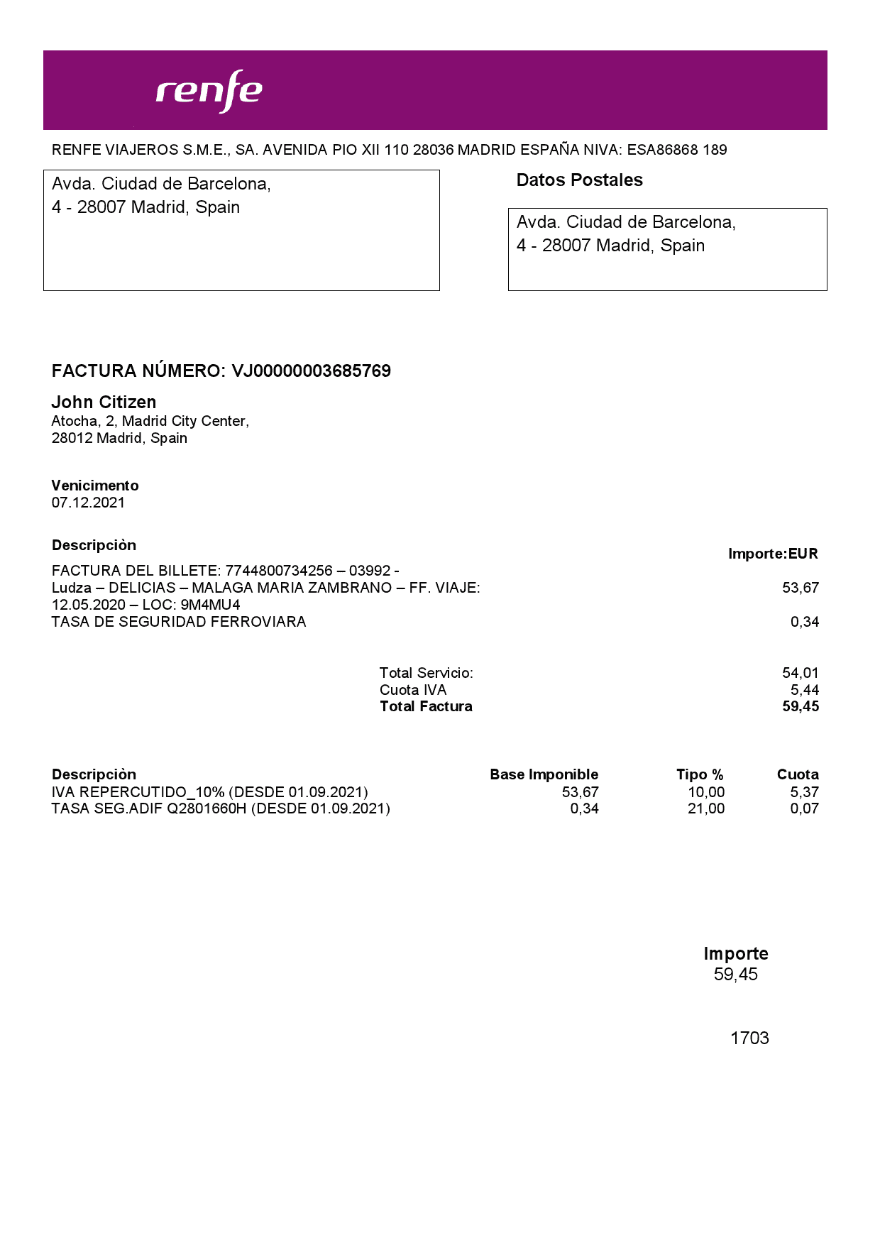 Spain.png Latvia Renfe utility bill template in Word and PDF format