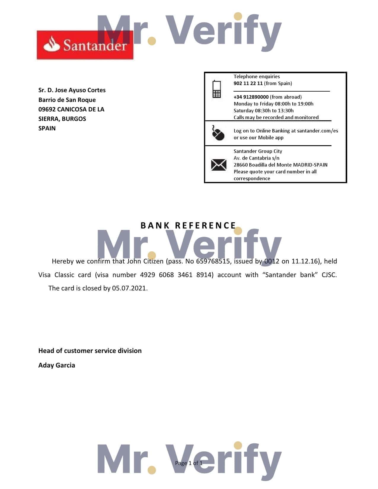 Spain Santander bank account closure reference letter template in Word and PDF format Spain Santander bank account closure reference letter template in Word and PDF format