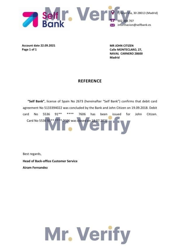 Spain Self Bank bank account closure reference letter template in Word and PDF format Spain Self Bank bank account closure reference letter template in Word and PDF format