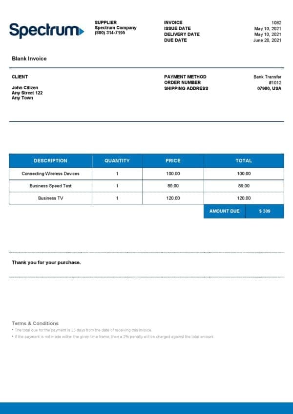 USA Spectrum invoice template in Word and PDF format