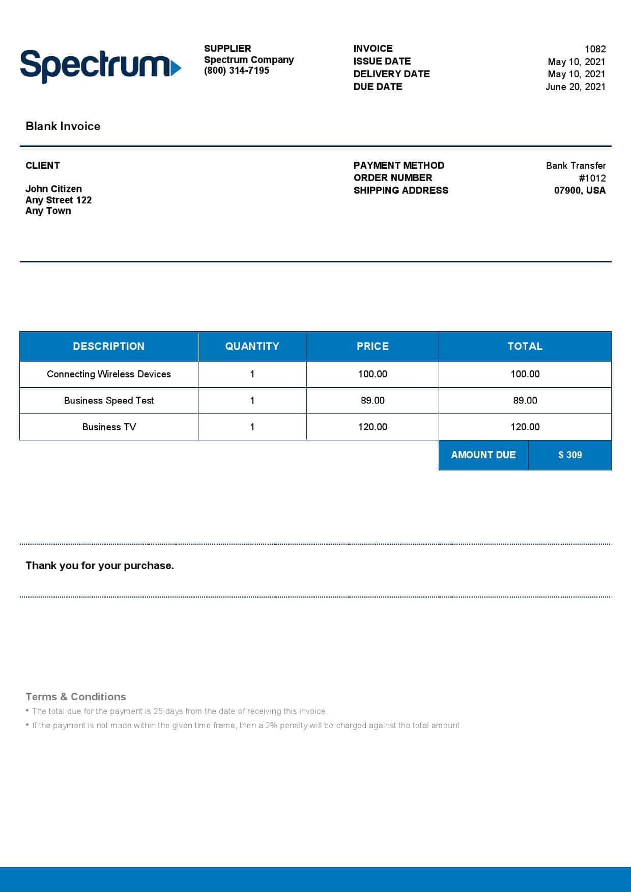 Spectrum-invoice.jpg USA Spectrum invoice template in Word and PDF format