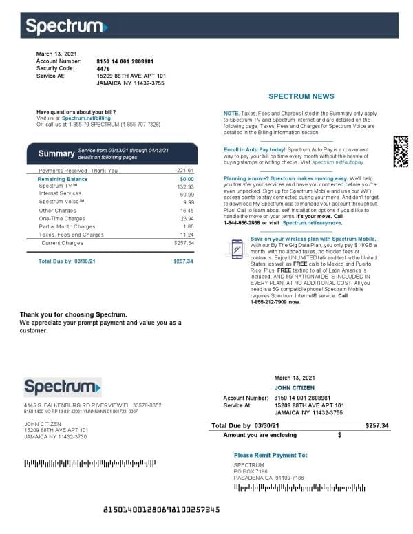 USA Spectrum Utility Bill Template in Word and PDF Format (4 pages)