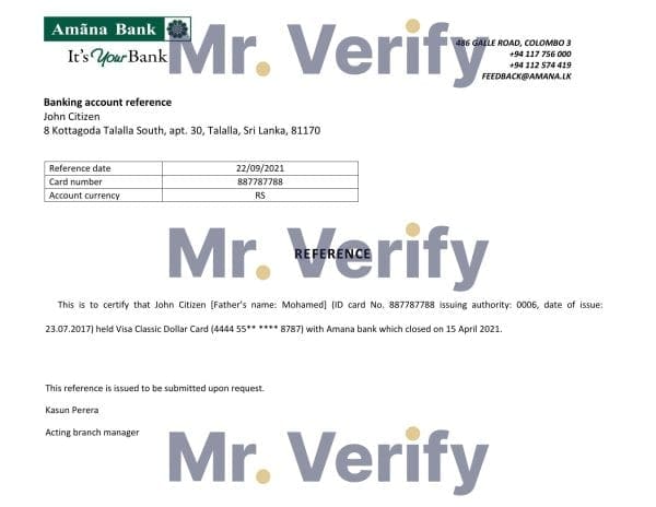 Sri Lanka Amana Bank bank account closure reference letter template in Word and PDF format