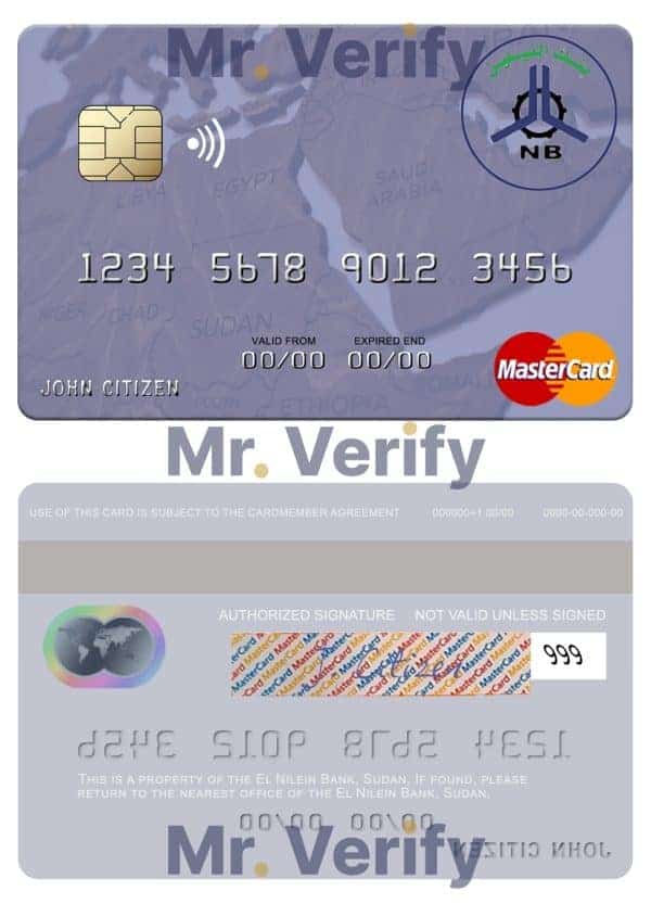 Fillable Sudan El Nilein Bank mastercard Templates