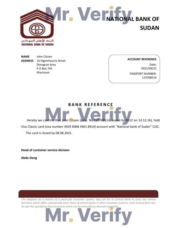 Sudan National Bank of Sudan bank account closure reference letter template in Word and PDF format Sudan National Bank of Sudan bank account closure reference letter template in Word and PDF format
