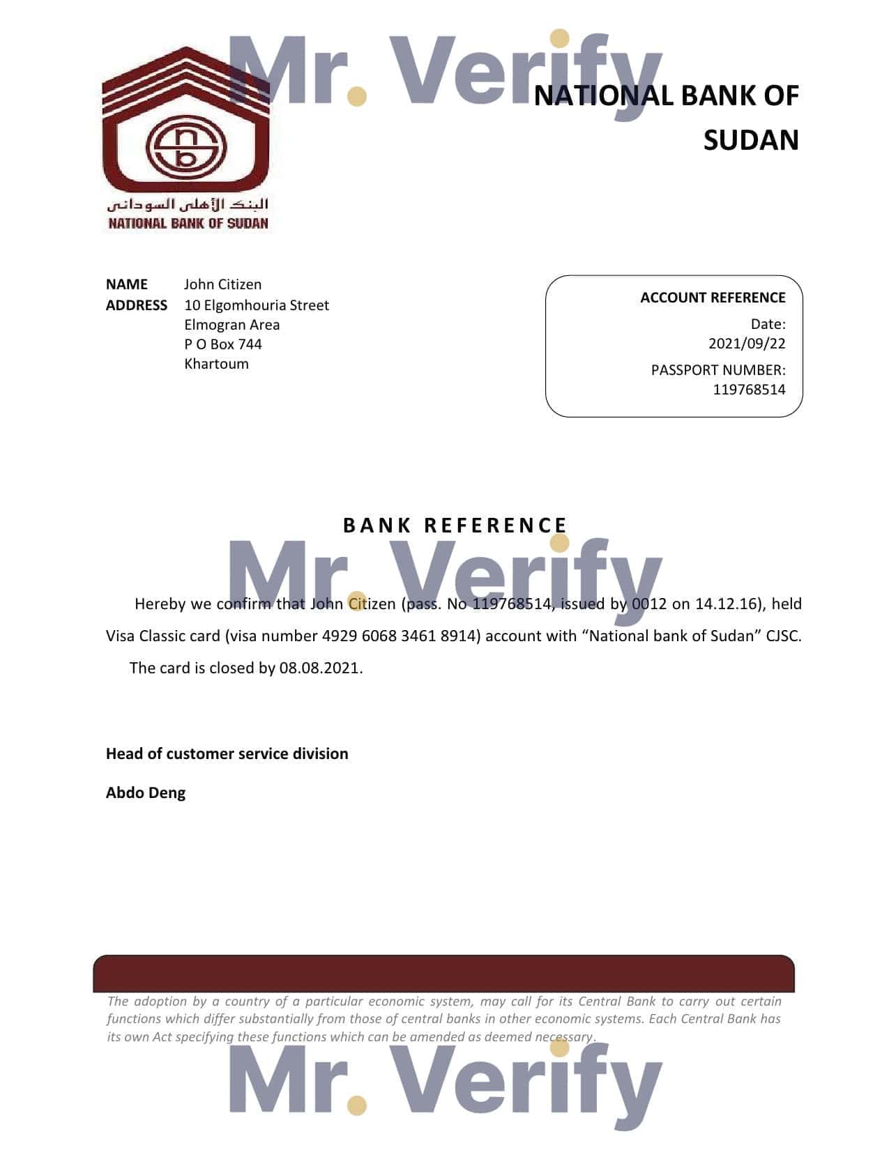 Sudan National Bank of Sudan bank account closure reference letter template in Word and PDF format Sudan National Bank of Sudan bank account closure reference letter template in Word and PDF format