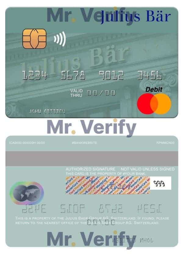Fillable Switzerland Julius Baer Group AG mastercard Templates