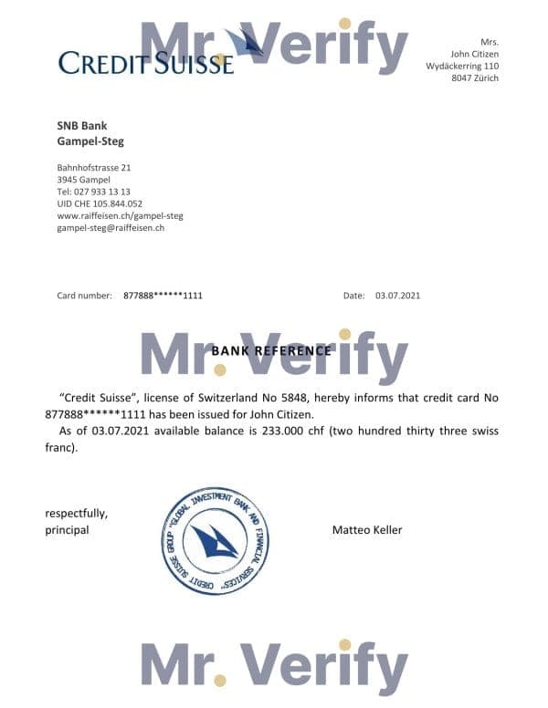 Switzerland Credit Suisse bank reference letter template in Word and PDF format Switzerland Credit Suisse bank reference letter template in Word and PDF format