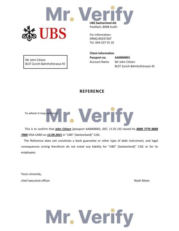 Switzerland UBS bank reference letter template in Word and PDF format Switzerland UBS bank reference letter template in Word and PDF format