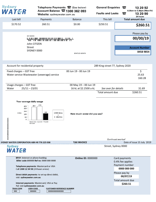Sydney-water_000001.png Australia Sydney water utility bill template, fully editable in Word and PDF format
