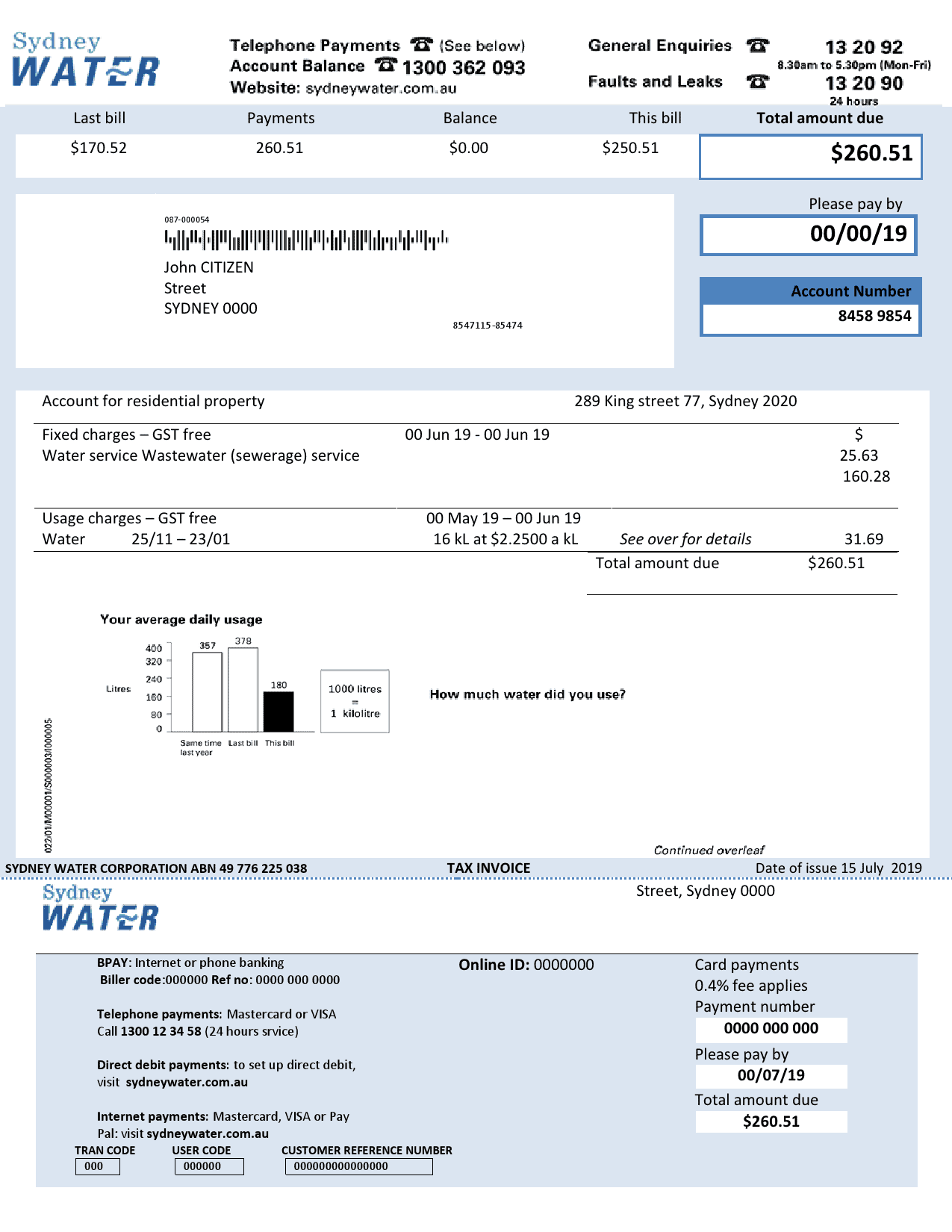 Sydney-water_000001.png Australia Sydney water utility bill template, fully editable in Word and PDF format