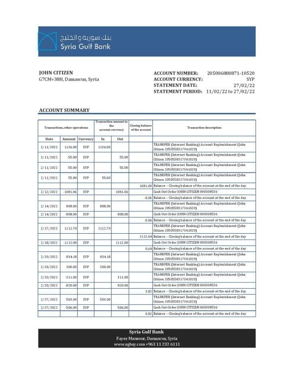 Syria-Gulf-bank-statement-Excel-and-PDF-template.jpg Syria Gulf bank statement, Excel and PDF template