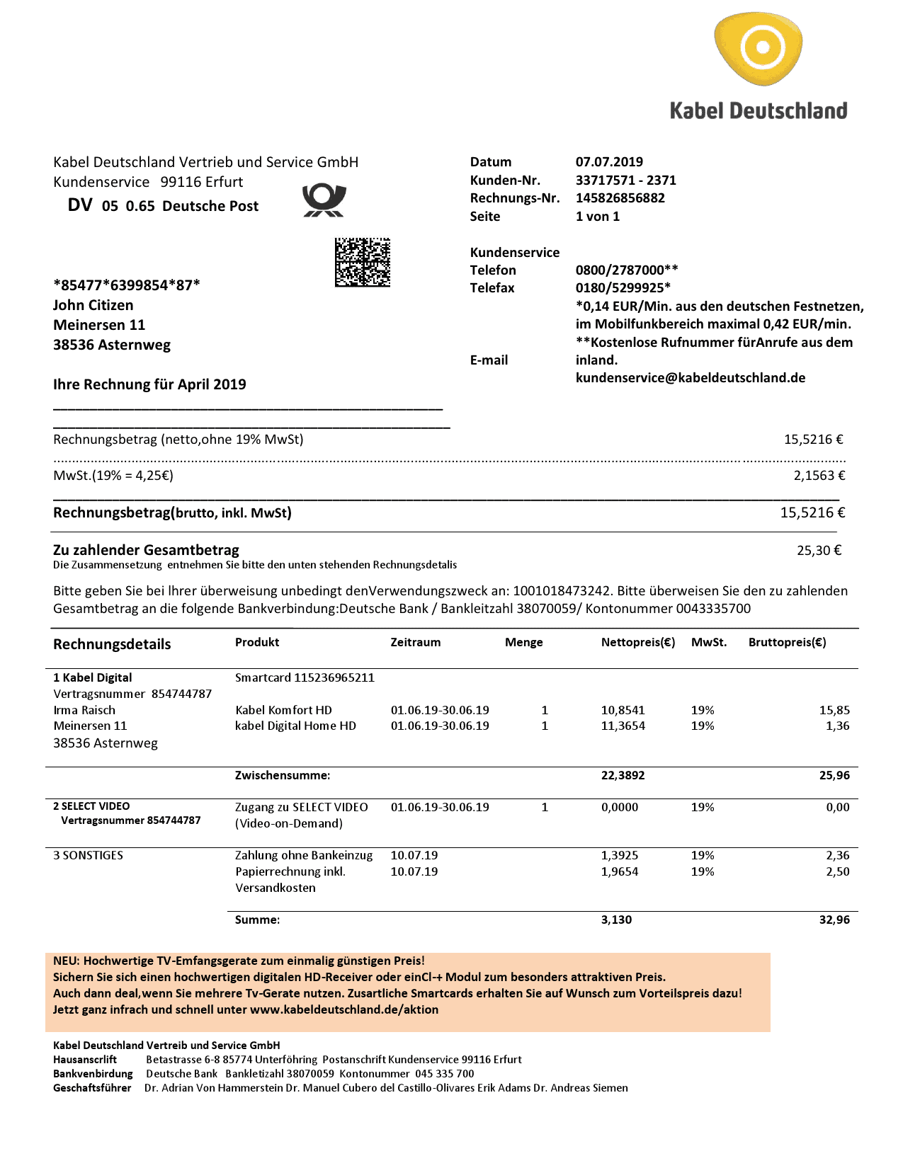 TV-cabel-bill.png Germany TV Cabel utility bill template in Word and PDF format, fully editable