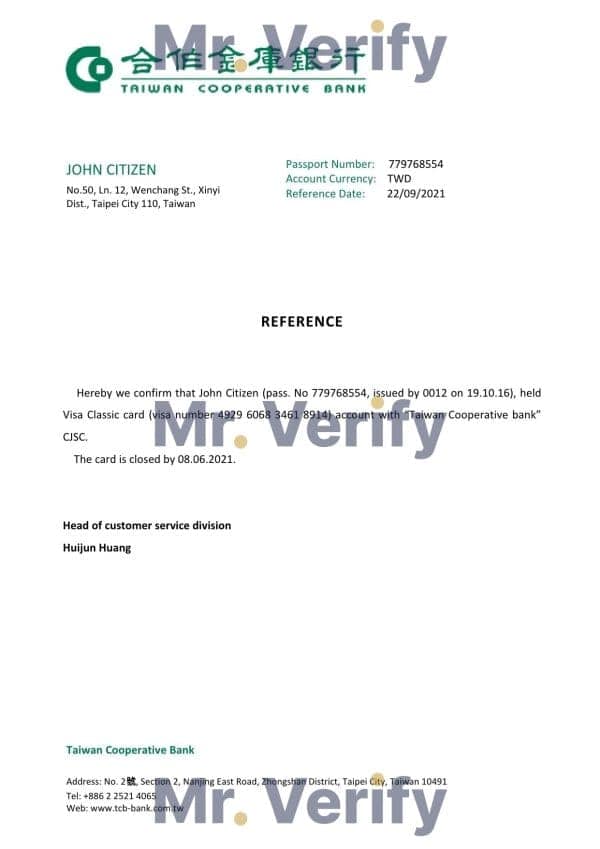 Taiwan Cooperative Bank account closure reference letter template in Word and PDF format Taiwan Cooperative Bank account closure reference letter template in Word and PDF format