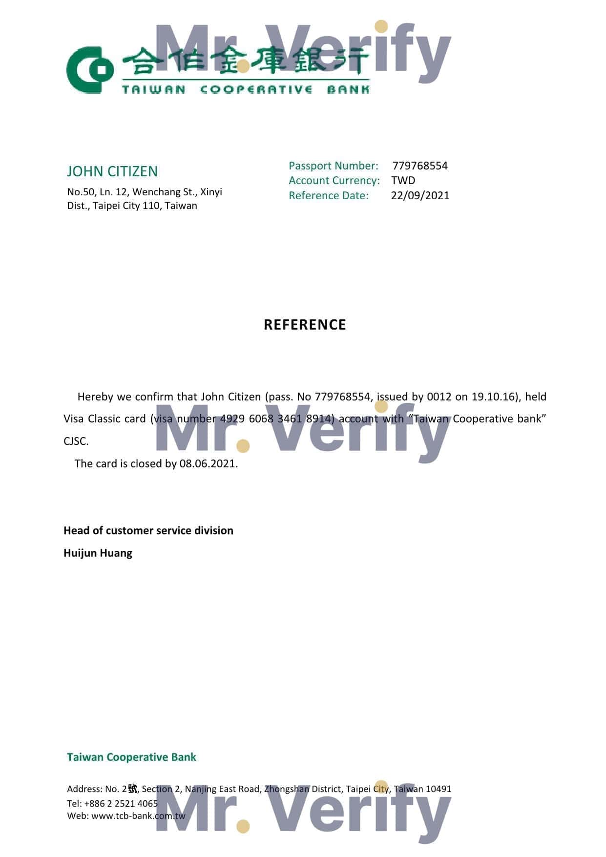 Taiwan Cooperative Bank account closure reference letter template in Word and PDF format Taiwan Cooperative Bank account closure reference letter template in Word and PDF format