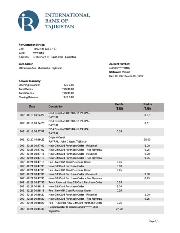Tajikistan-ITB-bank-statement_000001.jpg Tajikistan ITB bank statement template in Word and PDF format