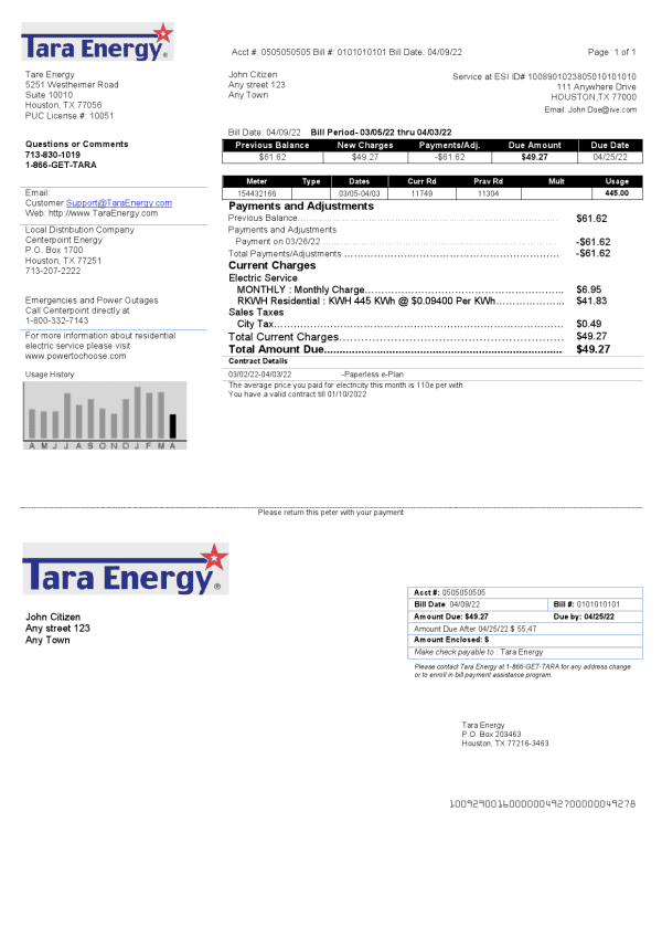 Tara.png USA Texas Tara Energy utility bill template in Word and PDF format
