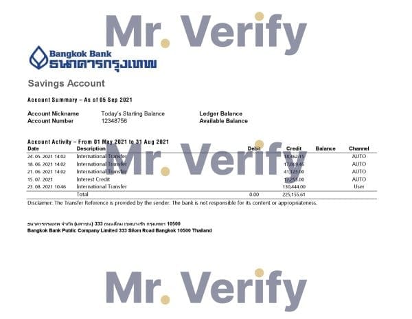 Thailand Bangkok bank statement easy to fill template in Excel and PDF format
