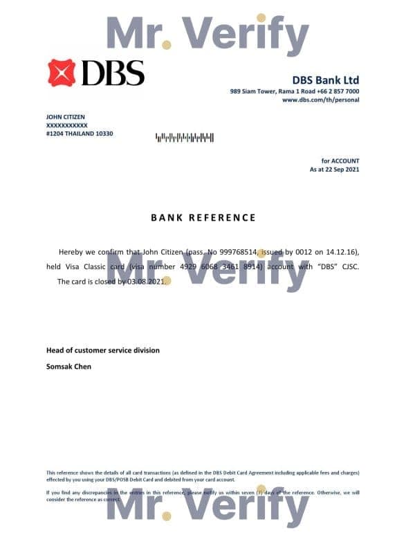 Thailand DBS bank account closure reference account reference letter template in Word and PDF format Thailand DBS bank account closure reference account reference letter template in Word and PDF format