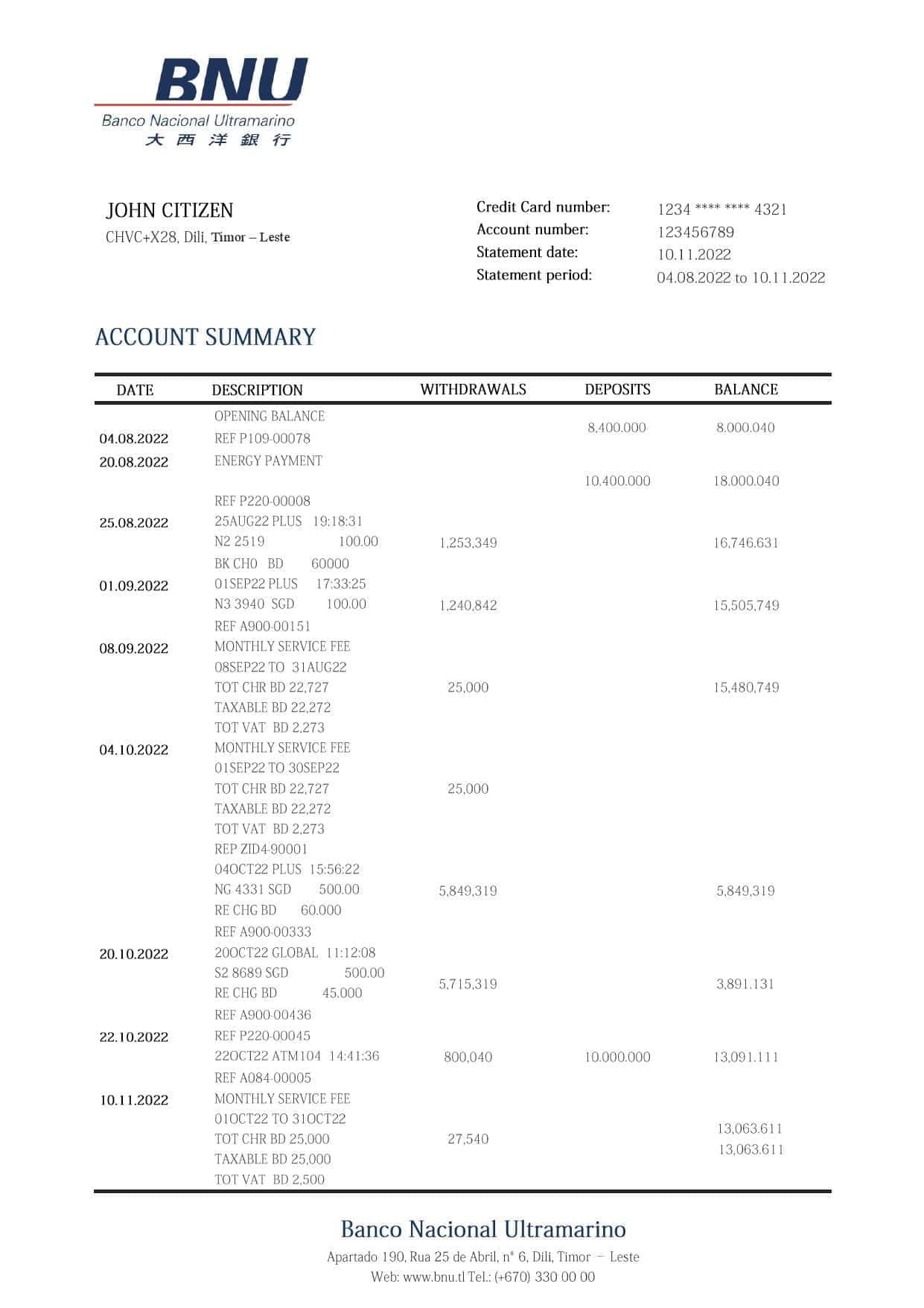 Timor-Leste-BNU-bank-statement-template-in-Word-and-PDF-format.jpg Timor-Leste BNU bank statement template in Word and PDF format