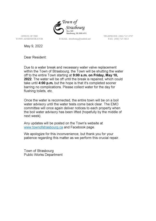 Town-of.jpg Canada Saskatchewan Town of Strasbourg water utility shut off notice, Word and PDF template