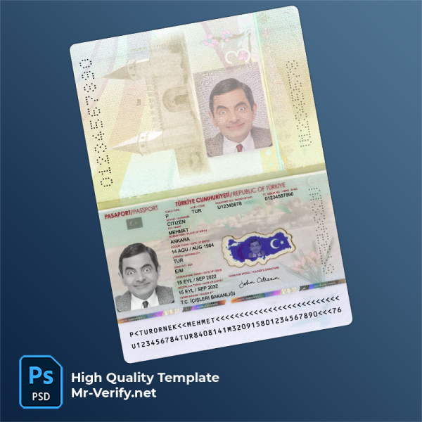 Editable Turkey Passport PSD Template