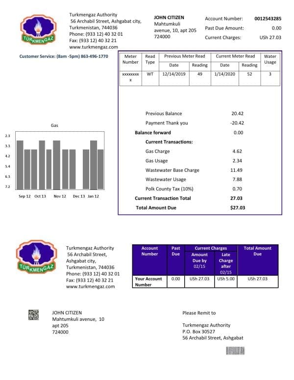 Turkmengaz-turkmenistan.jpg Turkmenistan Turkmengaz utility bill template in Word and PDF format