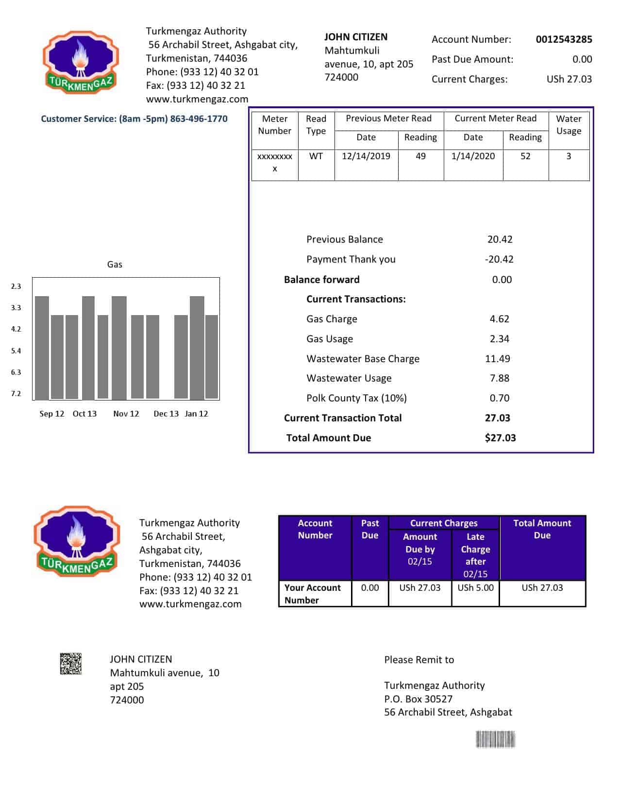 Turkmengaz-turkmenistan.jpg Turkmenistan Turkmengaz utility bill template in Word and PDF format