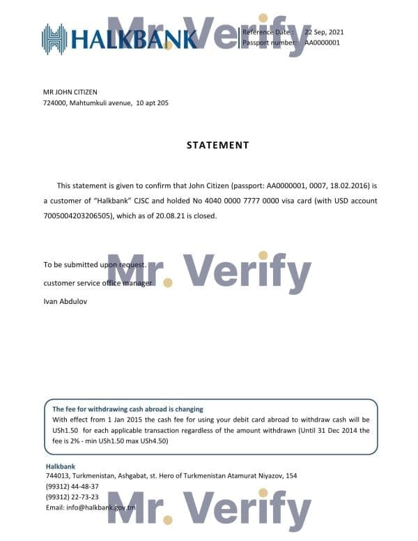Turkmenistan Halkbank account closure reference letter template in Word and PDF format Turkmenistan Halkbank account closure reference letter template in Word and PDF format