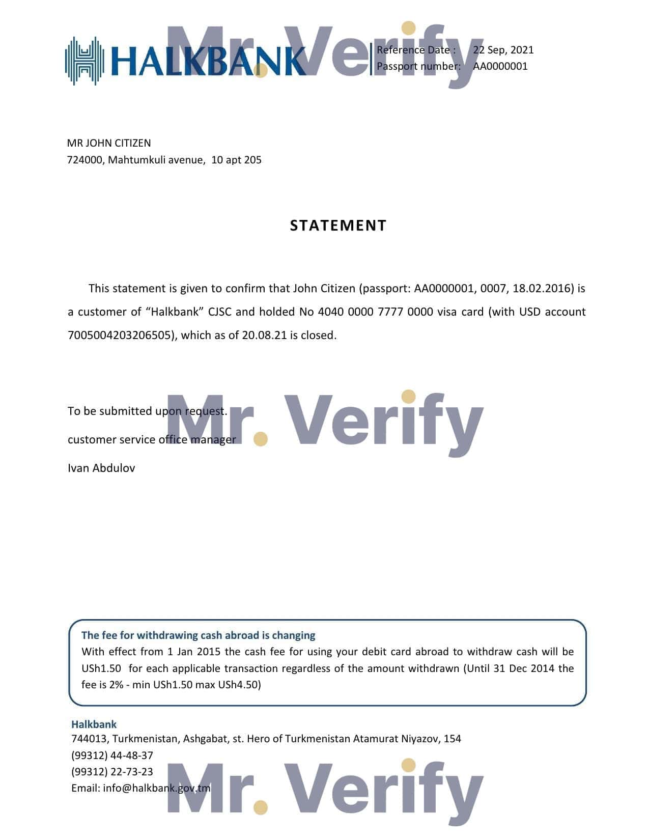 Turkmenistan Halkbank account closure reference letter template in Word and PDF format Turkmenistan Halkbank account closure reference letter template in Word and PDF format