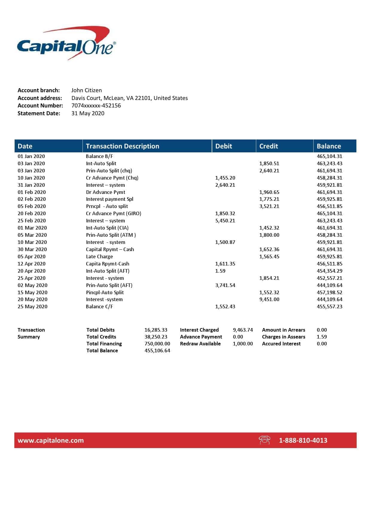 U.-S.-Capital-One_000001.jpg USA Capital One bank statement template, Word and PDF format (.doc and .pdf)