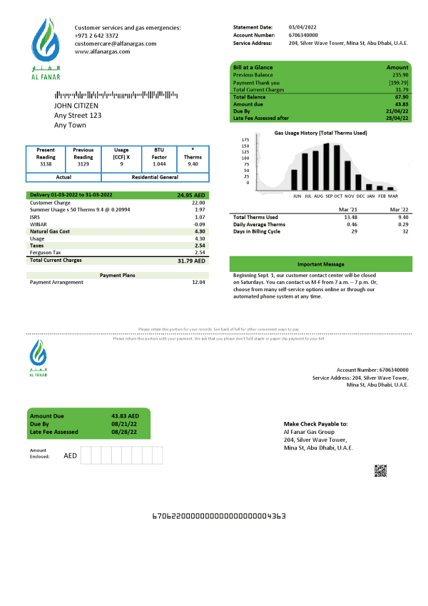 UAE-Al-Fanar-Gas.png UAE Al Fanar Gas Group utility bill template in Word and PDF format