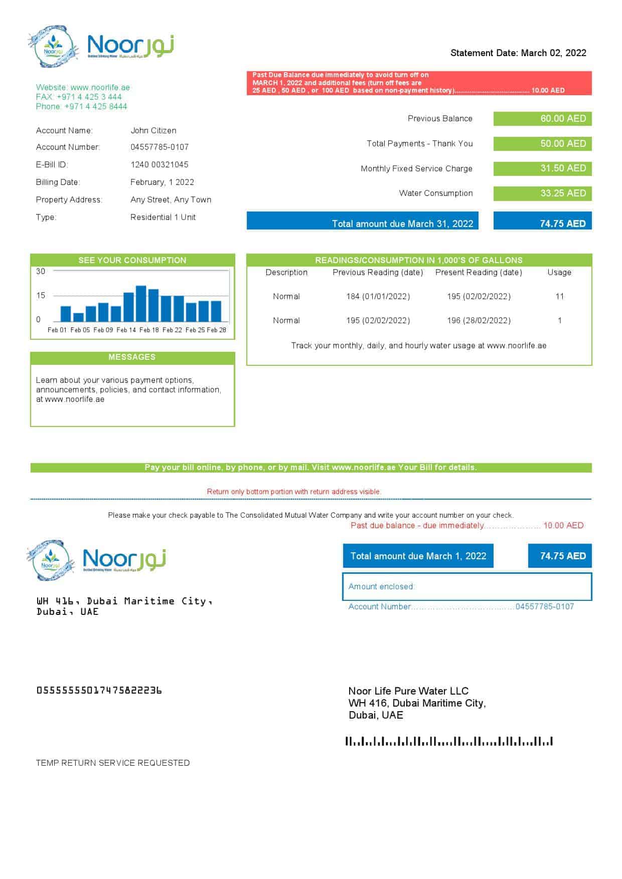 UAE-Noor-Life-Pure-Water.jpg UAE Noor Life Pure Water LLC utility bill template in Word and PDF format