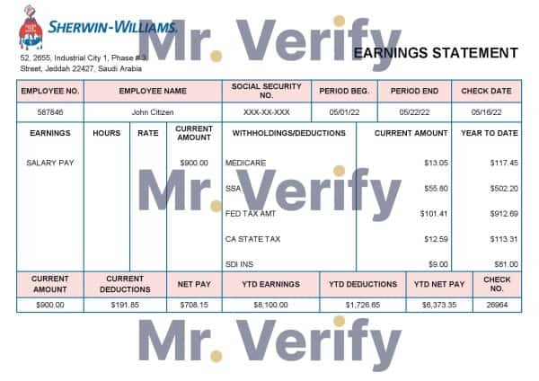 UAE Sherwin-Williams Paints paint manufacturing company pay stub Word and PDF template