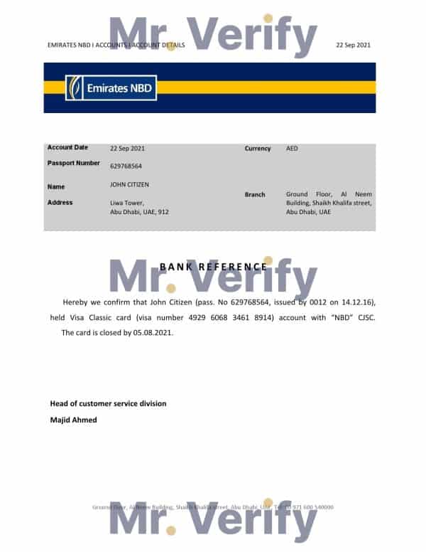 UAE Emirates NBD bank account closure reference letter template in Word and PDF format UAE Emirates NBD bank account closure reference letter template in Word and PDF format