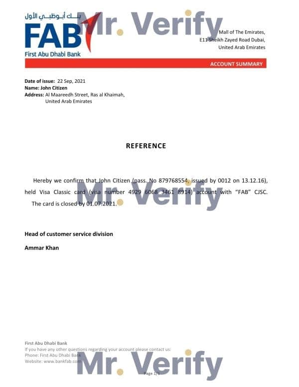UAE FAB bank account closure reference letter template in Word and PDF format UAE FAB bank account closure reference letter template in Word and PDF format