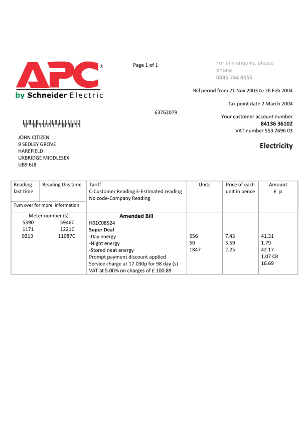 UK-1.png United Kingdom APC electricity utility bill template in Word and PDF format