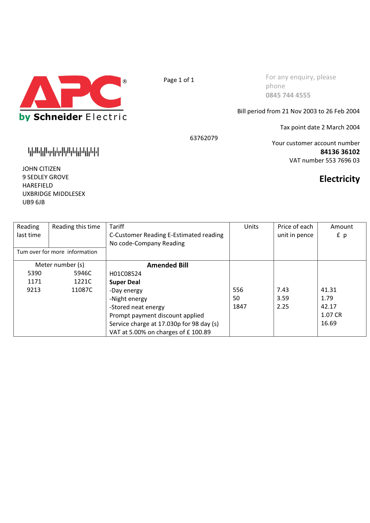 UK-1.png United Kingdom APC electricity utility bill template in Word and PDF format