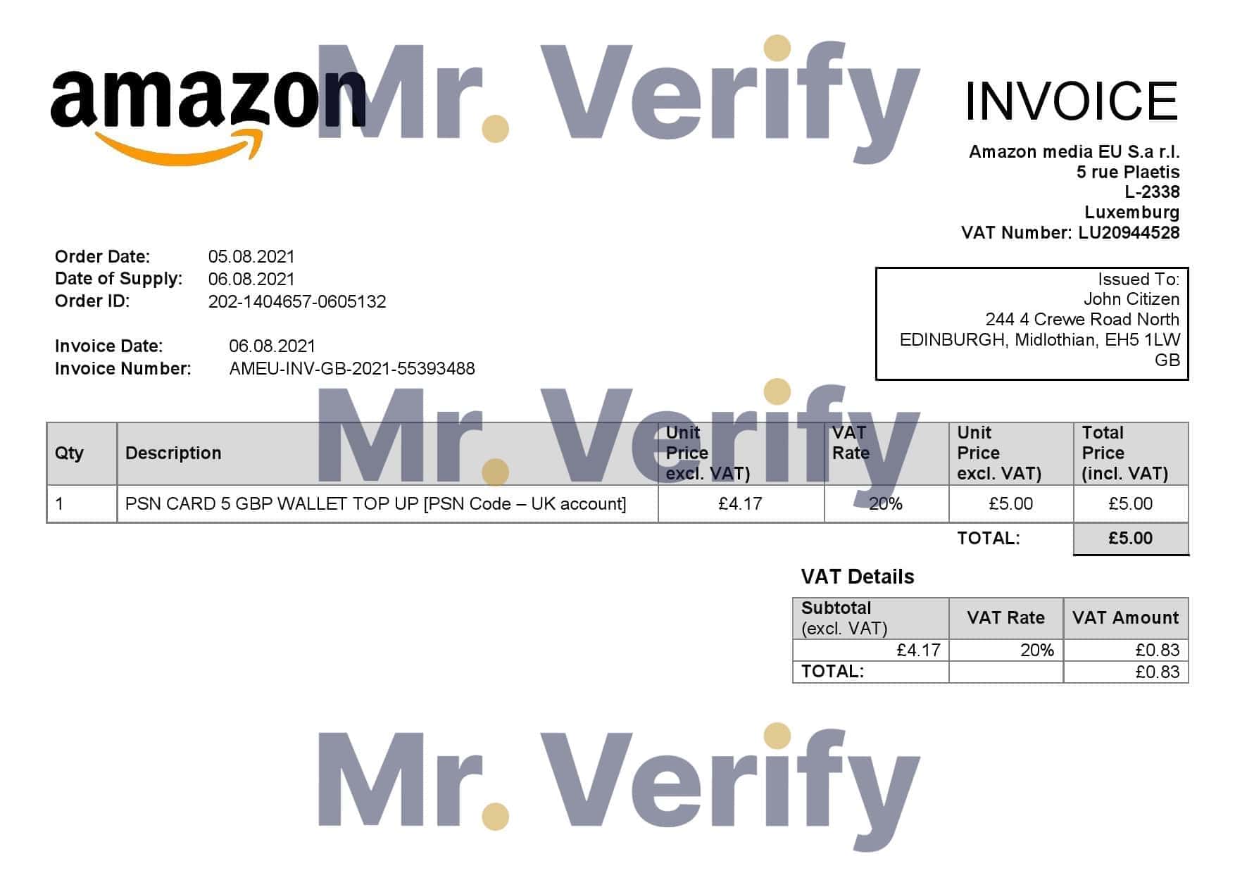 United Kingdom Amazon American multinational technology company invoice template in Word and PDF format, fully editable United Kingdom Amazon American multinational technology company invoice template in Word and PDF format, fully editable