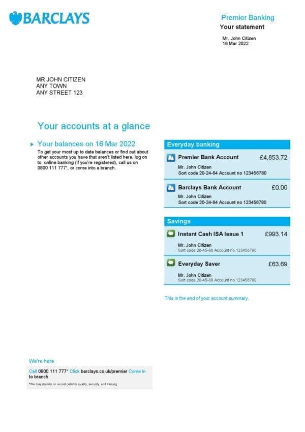 UK-Barclays-4p_000001.jpg United Kingdom Barclays bank statement, Word and PDF template, 4 pages, version 2