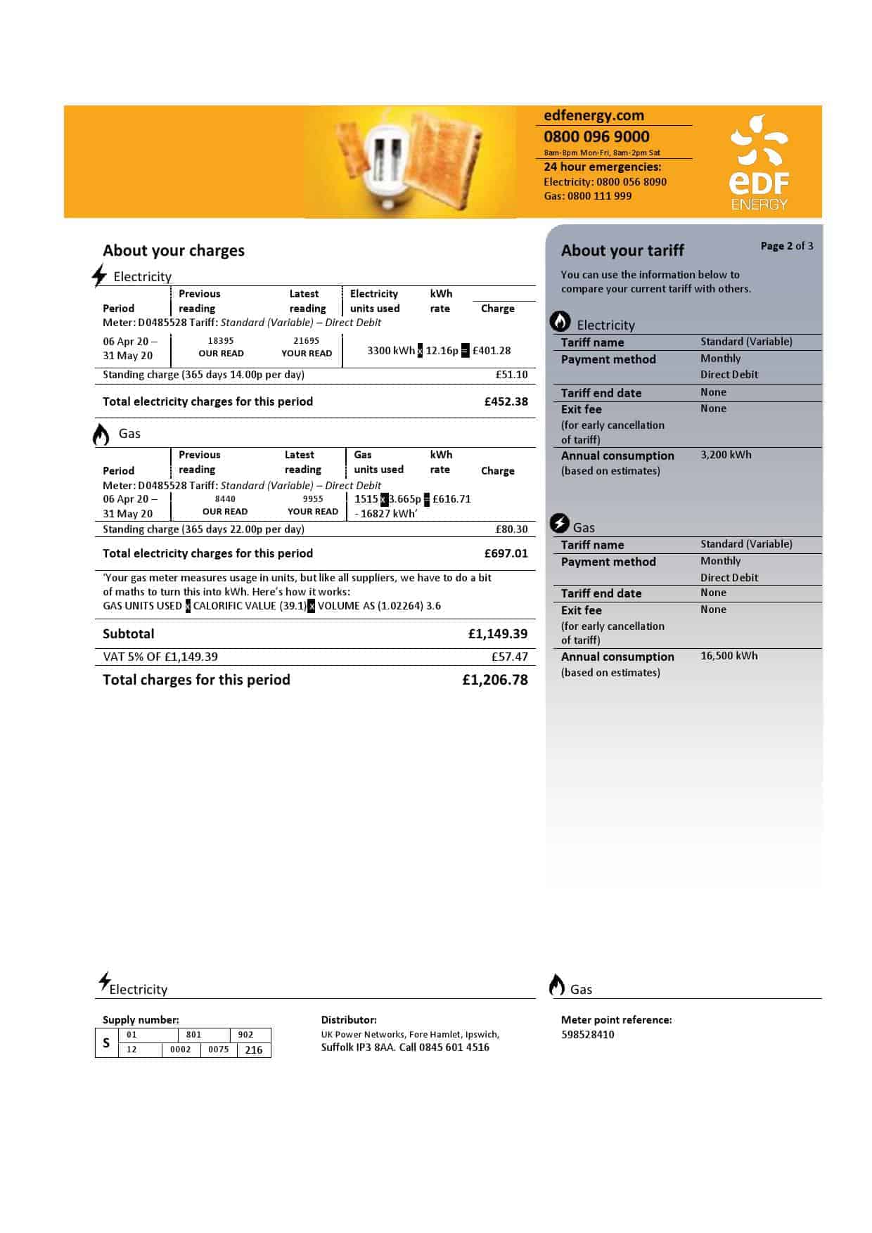 UK-EDF-Energy-1.jpg United Kingdom EDF utility bill template in Word and PDF format (3 pages) - Image 2