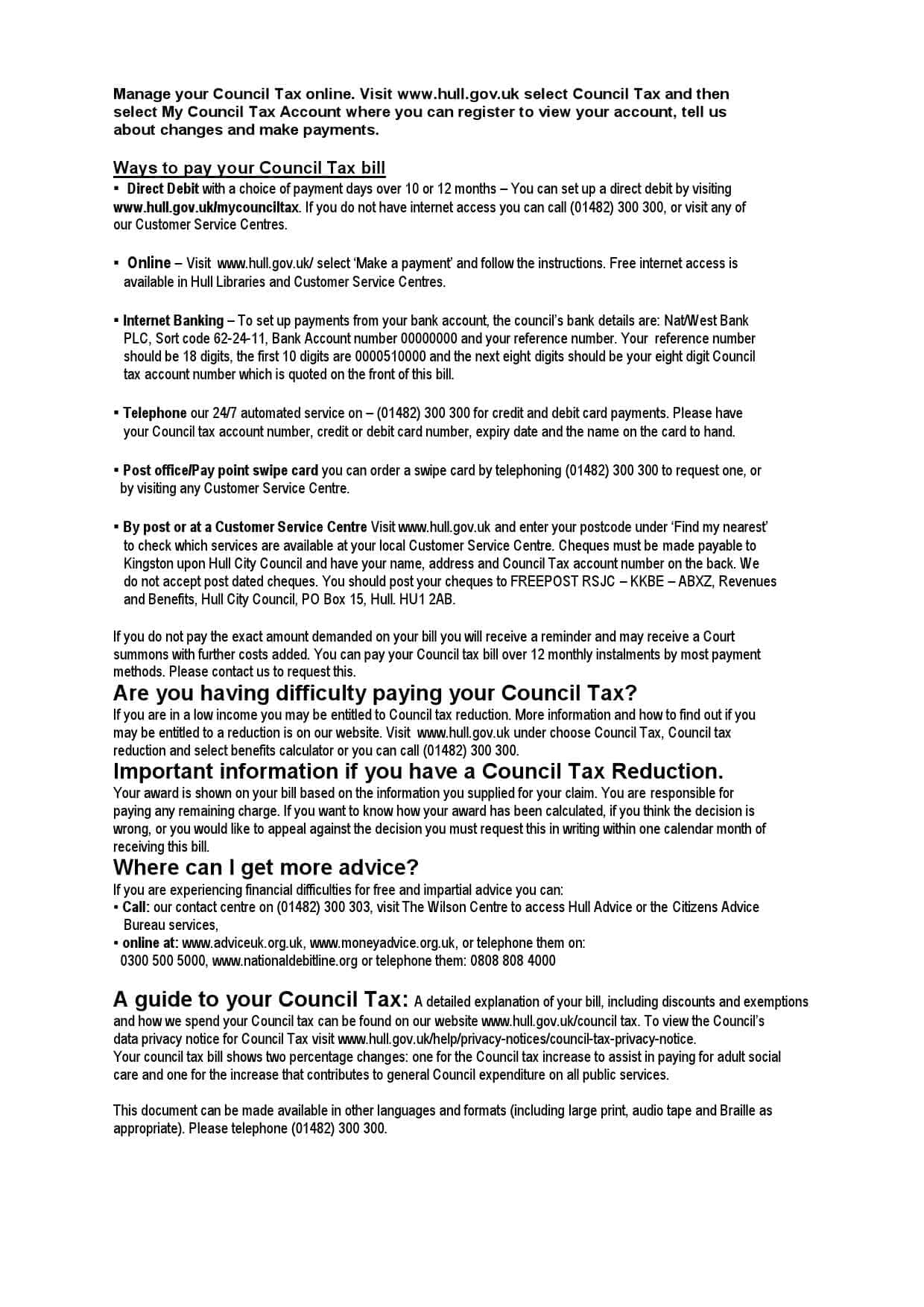 UK-Hull-City-Council.jpg United Kingdom Hull City Council utility bill template in Word and PDF format, 2 pages - Image 2